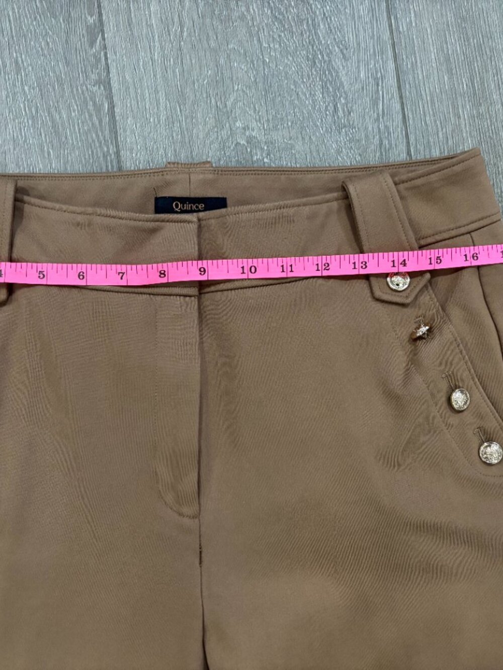 Quince Camel High Waist Gold Button Career Pants L - Picture 7 of 9